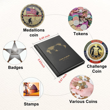 Coin Album For Collectors,340 Pockets Coin Collection Book Holder Display Storage Case,Collecting Sleeves Organizer Supplies For