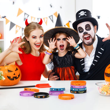Lesnala 48 Pcs Halloween Silicone Wristband 4 Classic Styles for Kid Holiday Gifts Party Favor and Goodie Bag Fillers Supply