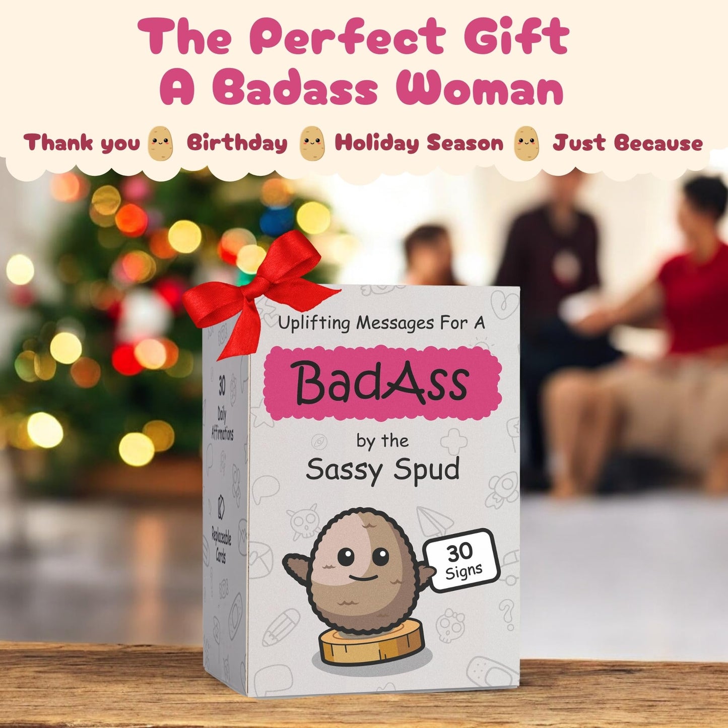 Empowering Gifts For Women - The Sassy Spud: Badass Edition | Cute Knitted Potato With 30 Swappable Motivational Messages - Stoc