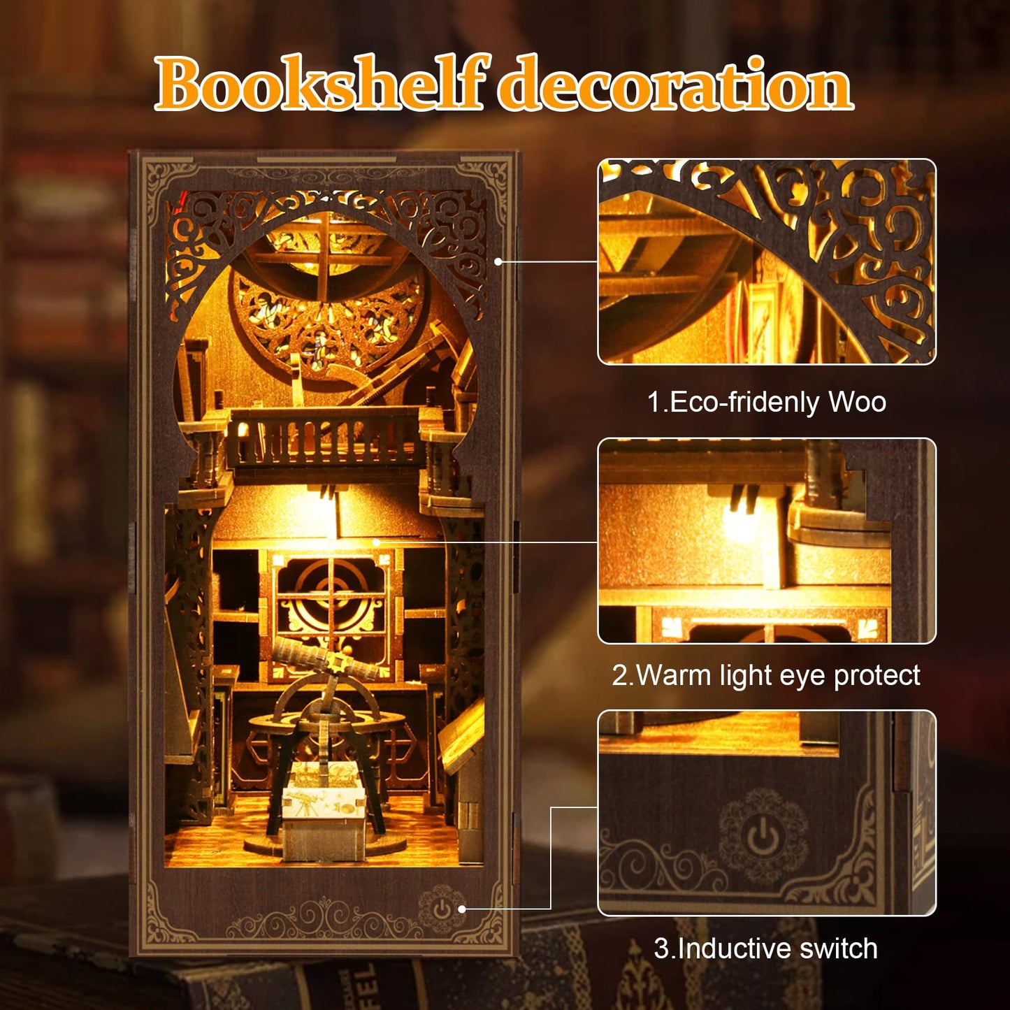Book Nook Kit for mature-themed - THRIVINGIVAN DIY Miniature Model Build Dollhouse Kit 3D Wooden Puzzle with Sensor Led Light for Bookshelf Bookend Insert Decor mature-themeds Teen Crafts