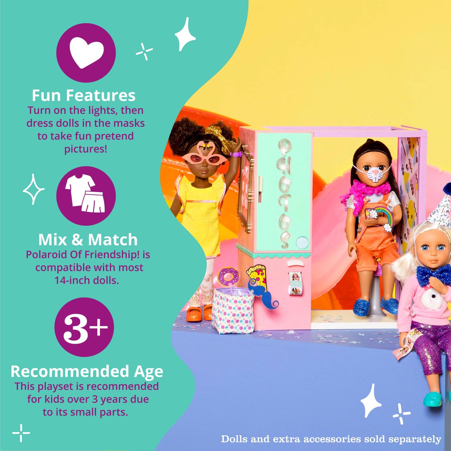 Glitter Girls Photo Booth for 14-inch Dolls - Pink, 89% Plastic, Model GG57015Z, Perfect for Girls 3 Years and Up