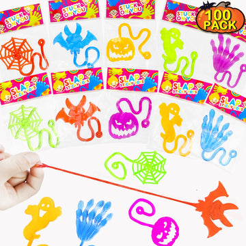 100 PCS Halloween Handouts Giveaways for Kids Bulk, Sticky Hands Party Favors Goodie Bag Stuffers for Toddlers,Boo Basket Bucket