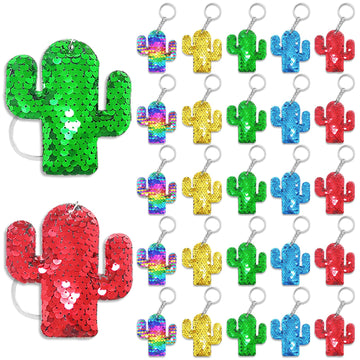 CiciBear 25 Pack Cactus Sequin Keychains for Cactus Mexican Fiesta Tropical Hawaiian Summer Themed Party Favors, Kids and Adults