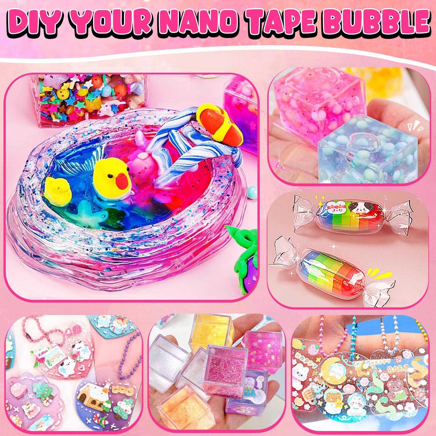 ZiZa Nano Tape Bubble Kit for Kids - Pink Squishy Maker with Video Tutorials