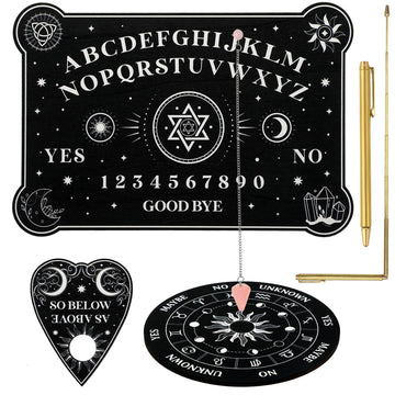 Pendulum Board Dowsing Kit with 3 Pcs Wooden Spirit Talking Board,1 Metaphysical Message Crystal Pendulum Necklace,2 Pcs Retract