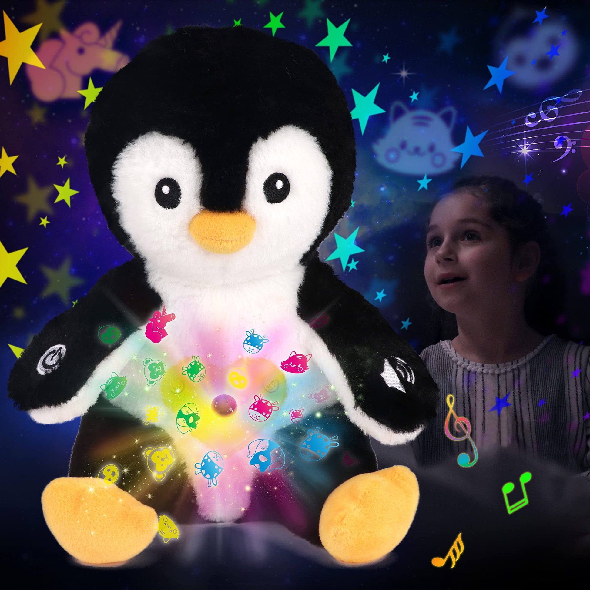 Cuteoy Musical Penguin Plush Star Projector Night Light Stuffed Animals Singing Soother Toys For Kids Lullabies Sounds Sleep Aid Gifts On Birthday Christmas, 11''…
