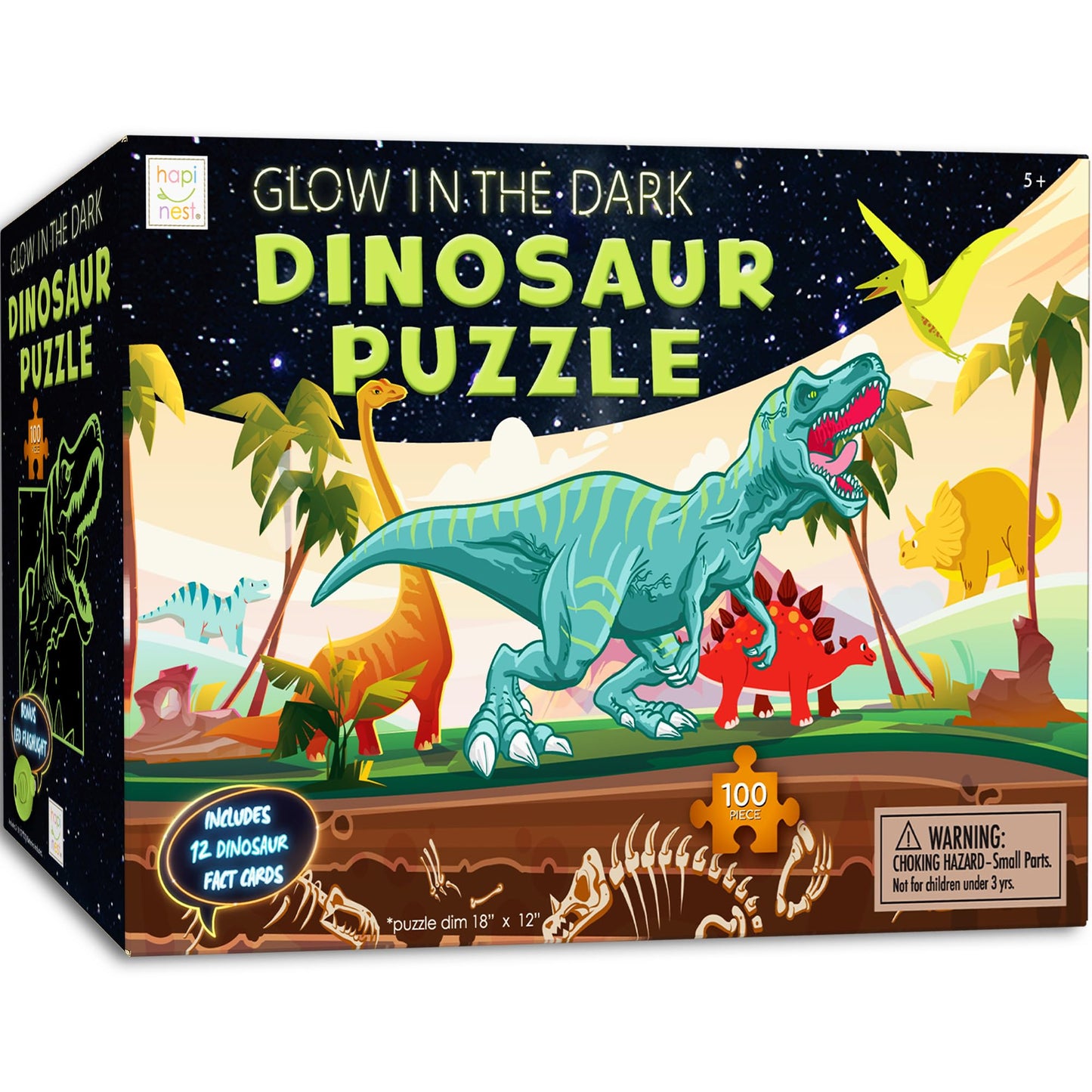 Hapinest 100 Piece Glow-In-The-Dark Dinosaur Jigsaw Puzzle For Kids Boys And Girls Gifts Ages 5 6 7 8 9 10 11 12 Years Old And Up