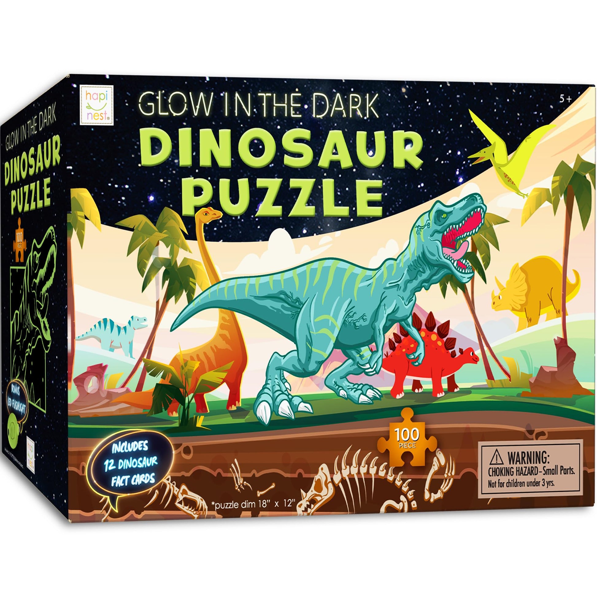 Hapinest 100 Piece Glow-In-The-Dark Dinosaur Jigsaw Puzzle For Kids Boys And Girls Gifts Ages 5 6 7 8 9 10 11 12 Years Old And Up