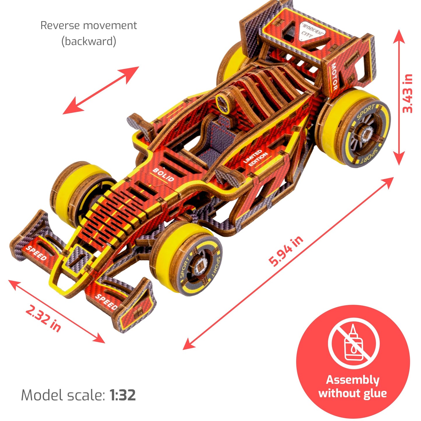 WOODEN.CITY Engineering DIY Wooden Model to Built - Model Car Kits - enhanced 3D Wooden Puzzles for mature-themeds - Detailed Model Kits for Enthusiasts and Collectors (Bolid Model Car Kit)