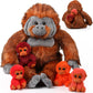 Lenwen 5 Pcs Plush Gorilla Orangutan Stuffed Animals Set 14 Inch Large Mommy Gorilla With 4 Baby Gorillas Zippered Gorilla Plush