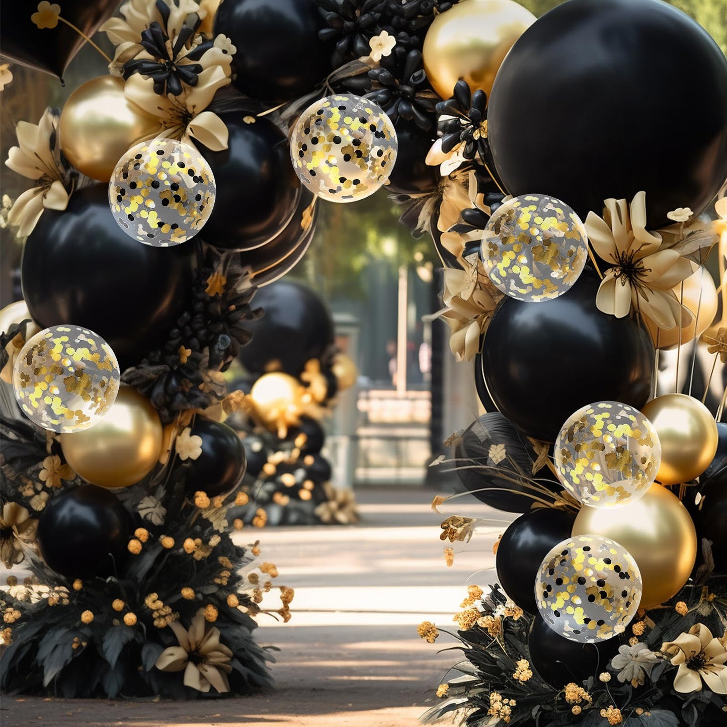 142 Pieces Black And Gold Balloon Garland Arch Kit Black And Gold Balloons Confetti Latex Balloons Black And Gold Party Decorati