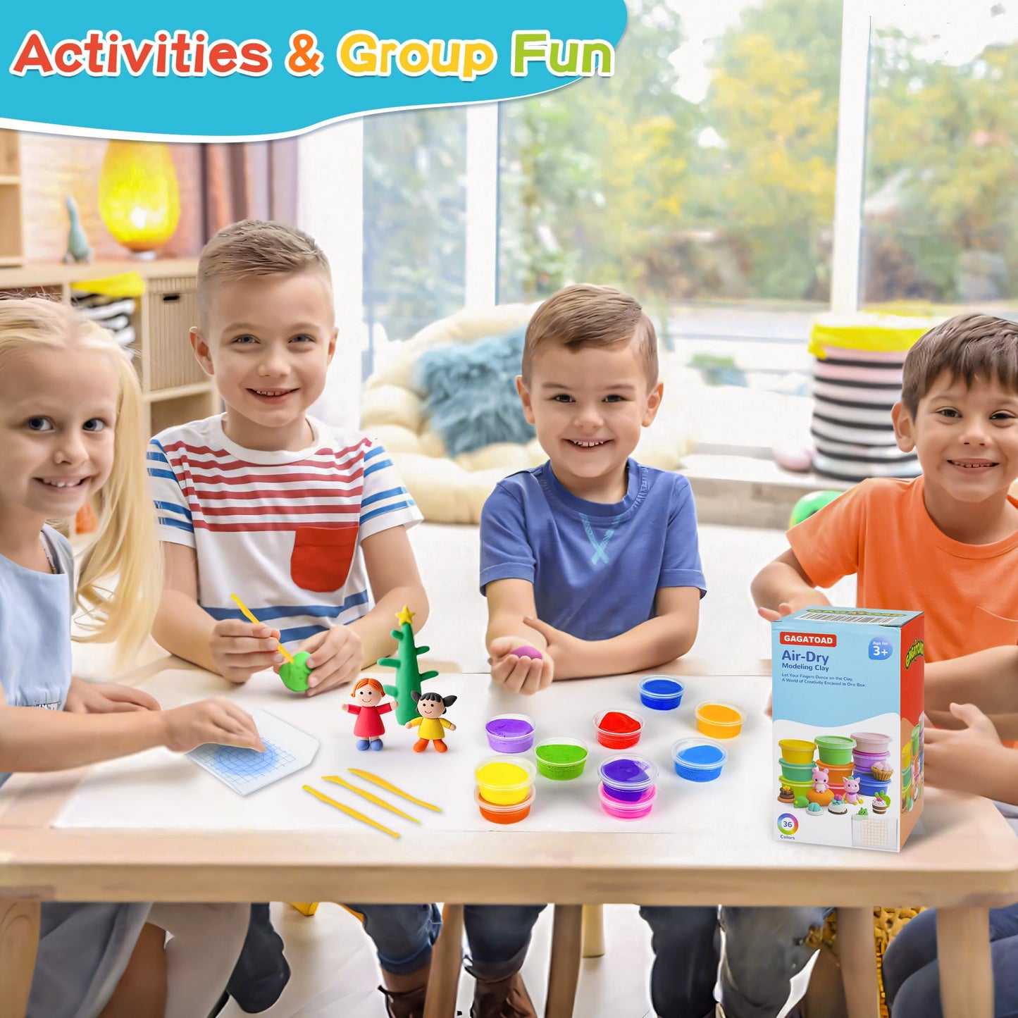 GAGATOAD 36 Colors Air Dry Clay Kit for Kids, Modeling Clay with Tools & Guide Book, Ages 3-12, Red/Orange/Yellow/Green/Blue/Purple/Black