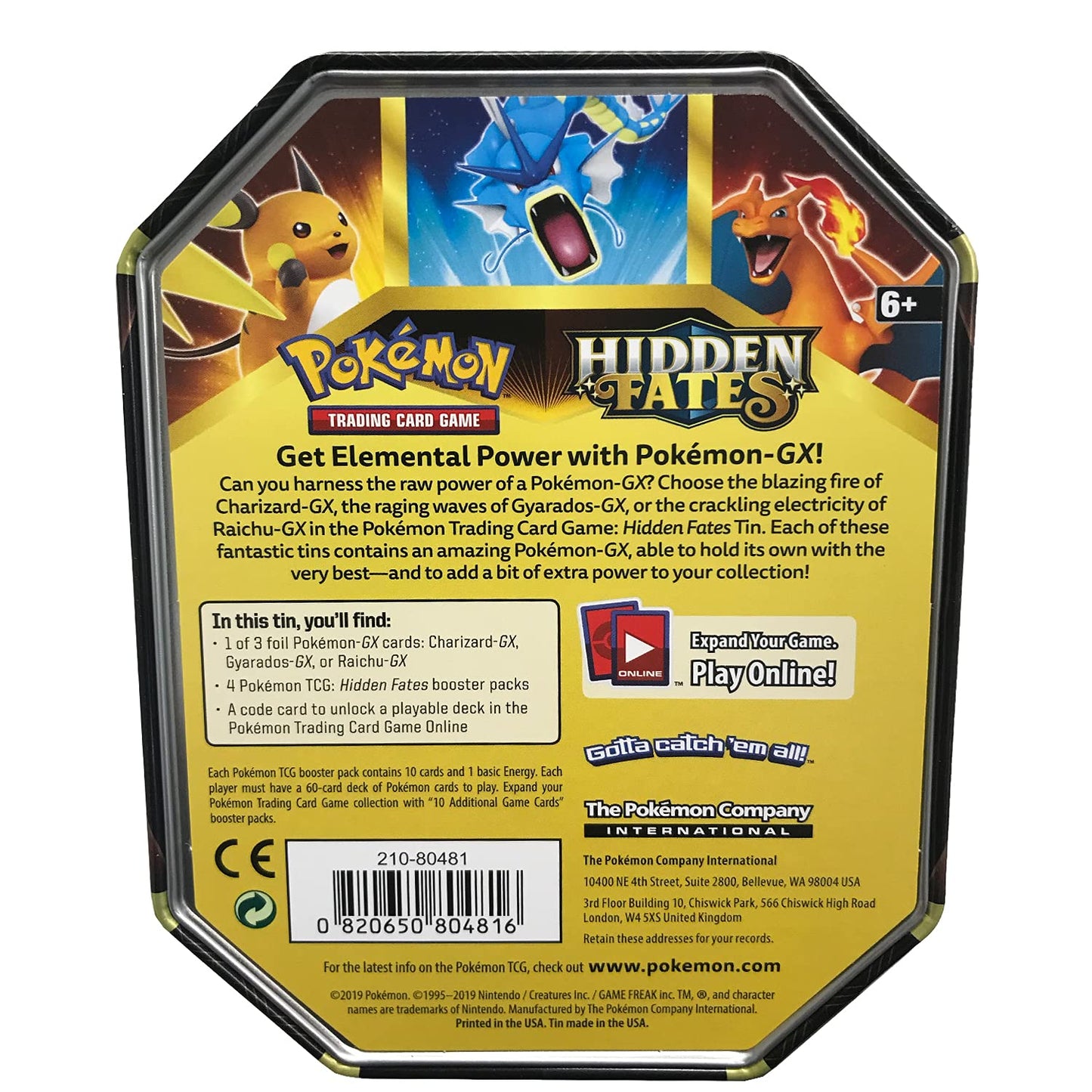Pokemon Hidden Fates Tin Charizard-GX Collectible Card Game 728192506413 - Charizard-gx Design, Paper Material