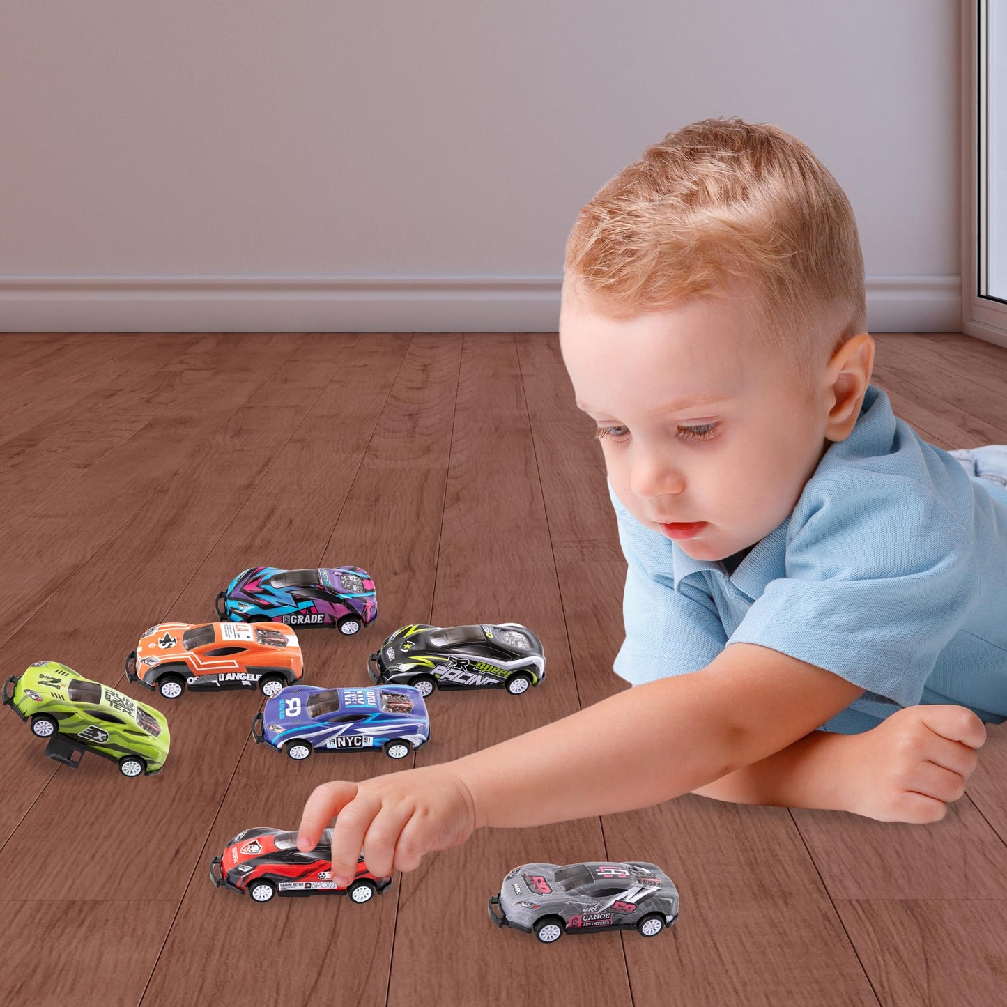 ArtCreativity Pullback Flip Stunt Cars for Boys (Set of 12) Pullback Diecast Race Cars for Kids in 8 Cool Designs - Retro Toy Ca