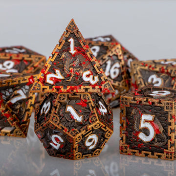 ARUOHHA 7PCS DND Metal Dice Set Antique Gold Blood Polyhedral Dice Set with Gift Box, Large D&D Dice for Dungeons and Dragons RP
