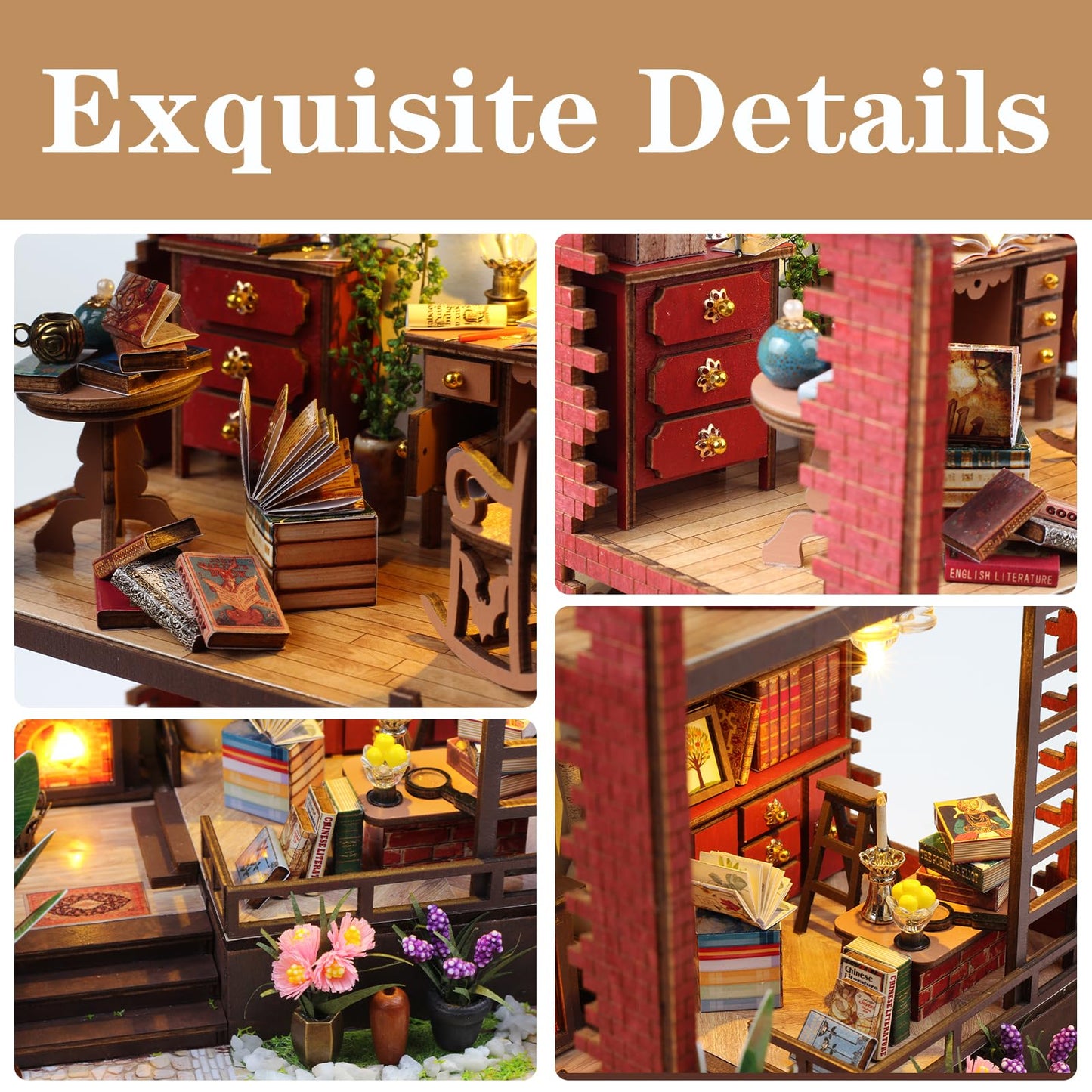 Diy Book Nook Kits - Creativity 3D Wooden Puzzle Bookend Bookshelf Decor For Teen Adults - Miniature Dollhouse Kit Crafts, Tiny