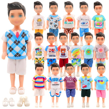 Miunana 12 Pcs 5.3 Inch Boy Doll Clothes For 6 Inch Boy Doll Top And Pants Handmade Casual Wear 10 Sets Fashion Outfit For 4-6 Inch Mini Boy Doll Clothes And Accessories With 2 Pairs Of Shoes