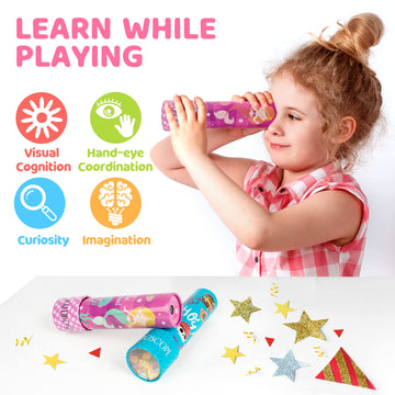 D-Fantix Classic Tin Kaleidoscope For Kids, 2 Pack Retro Toys - Educational Toys With Metal Body, Boy Girl Birthday Party Favors Decorations, Christmas Stocking Stuffer Gift
