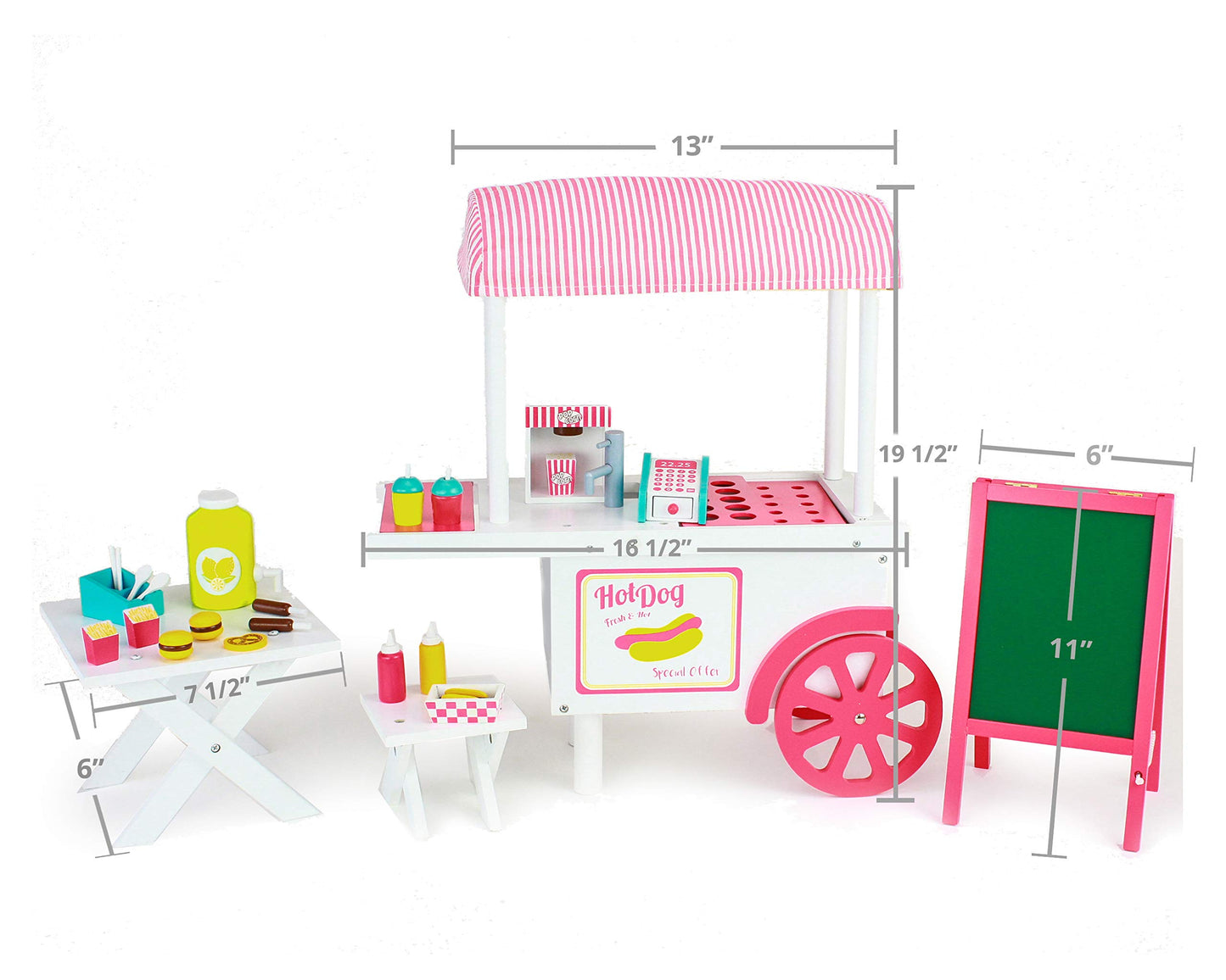 Playtime By Eimmie 18 Inch Doll Furniture - Hot Dog Food Cart And Dolls Accessories - Wooden Playsets - Fits American, Generation, My Life & Similar 14”-18” Girl Dolls Stuff - Girls Toys