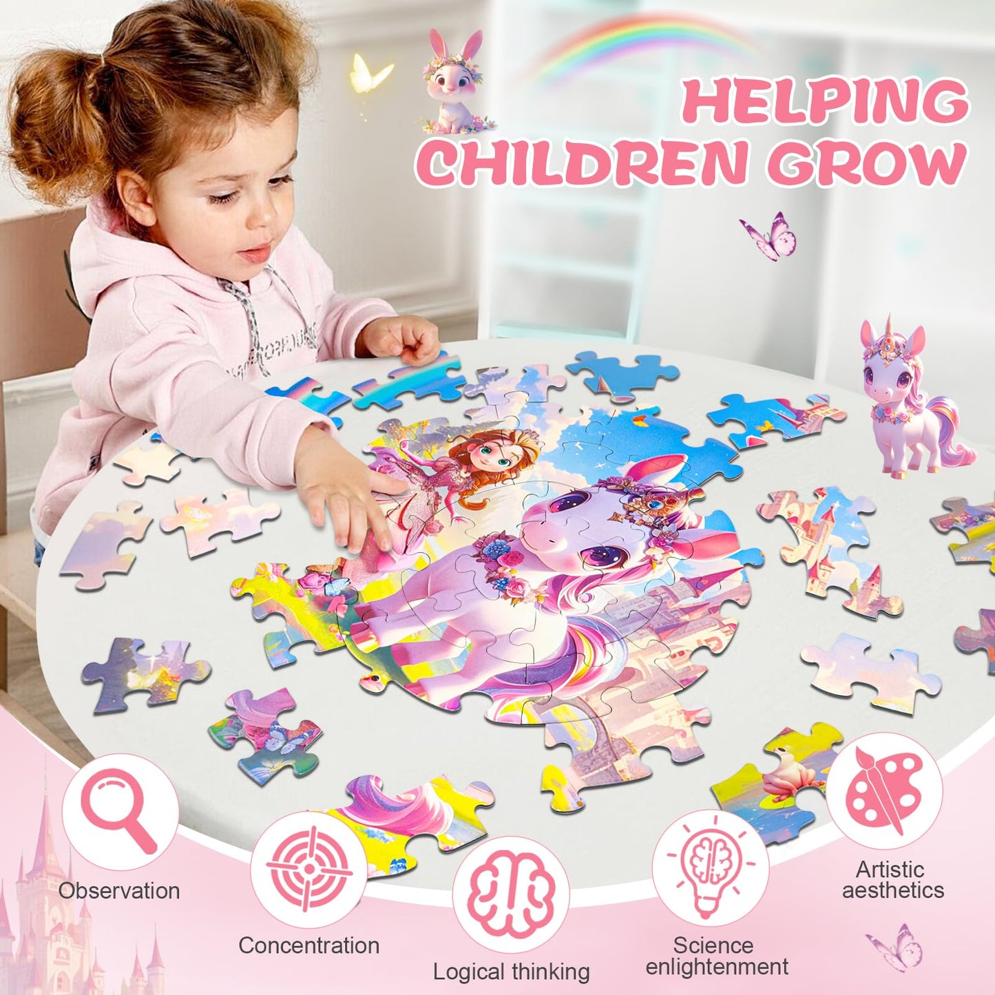 Digobay Floor Puzzles For Kids Ages 4-6, 70 Pieces Large Round Unicorn Princess Floor Puzzle Unicorn Jigsaw Puzzle Toy For 3 4 5