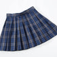 Womens Short Pleated Plaid Costumes Skirt(Blue White Mixed Black,2XL)