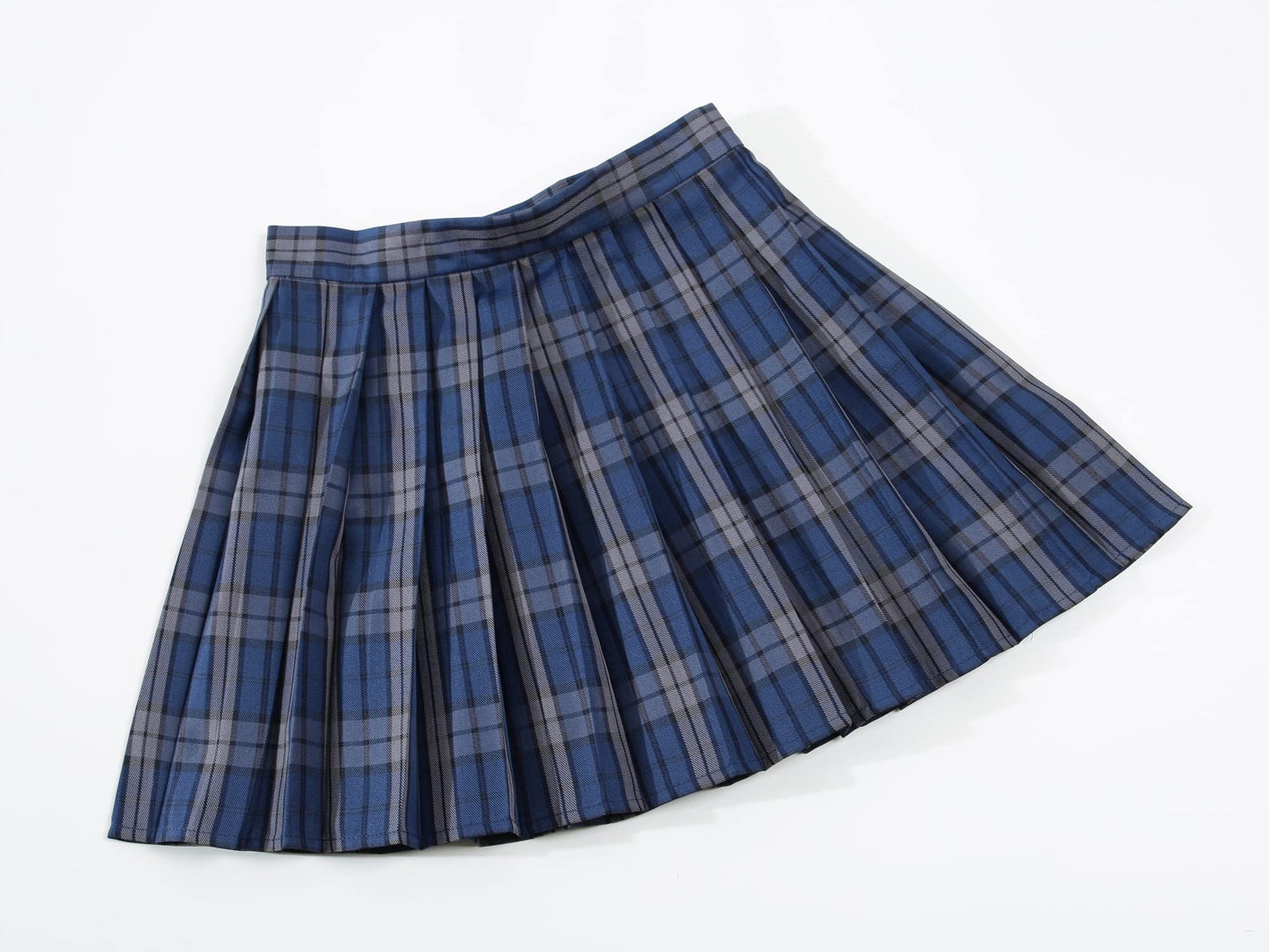 Womens Short Pleated Plaid Costumes Skirt(Blue White Mixed Black,2XL)