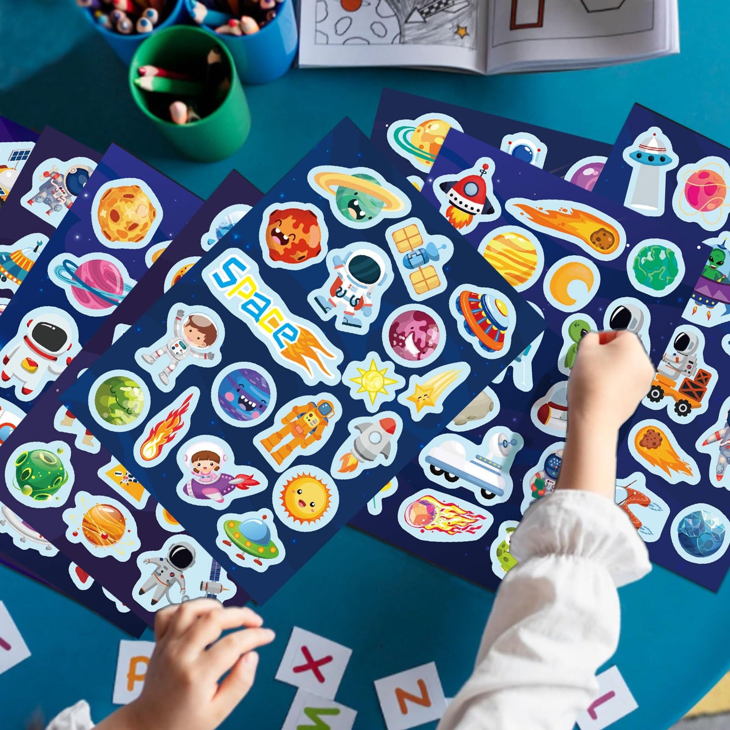 24 Sheets Space Themed Sticker Set - 8 Planets, Astronauts, Spaceships, And Rockets Explore Space Stickers For Kids Outer Space