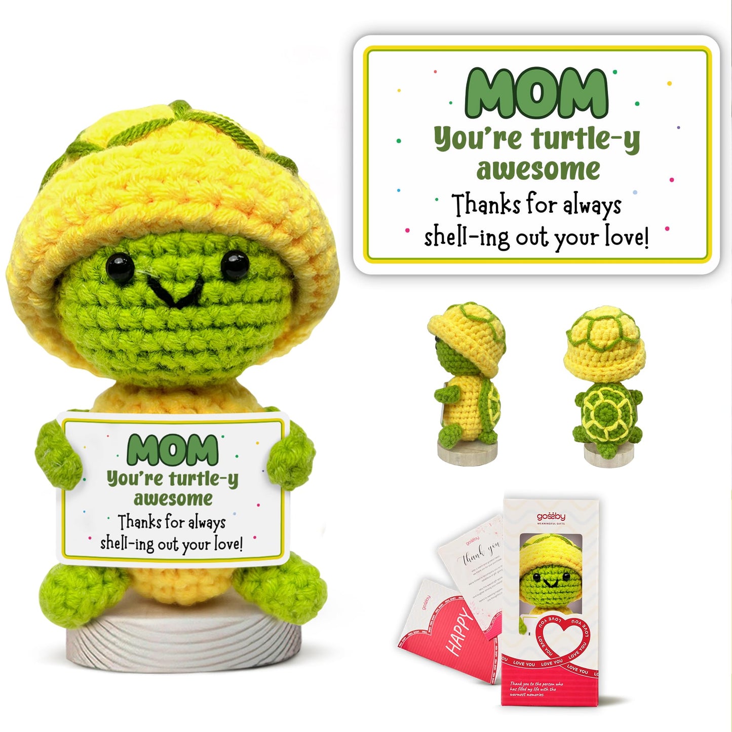 Gossby Gift for Mom - Positive Turtle Crochet with Card - You're Turtle-Y Awesome - Mom Gift from Daughter  Son  Kid - Mothers Day  Christmas  Birthday Present - Handmade Crochet Animal with Message