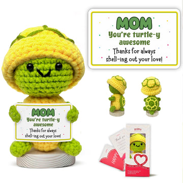 Gossby Gift for Mom - Positive Turtle Crochet with Card - You're Turtle-Y Awesome - Mom Gift from Daughter  Son  Kid - Mothers Day  Christmas  Birthday Present - Handmade Crochet Animal with Message