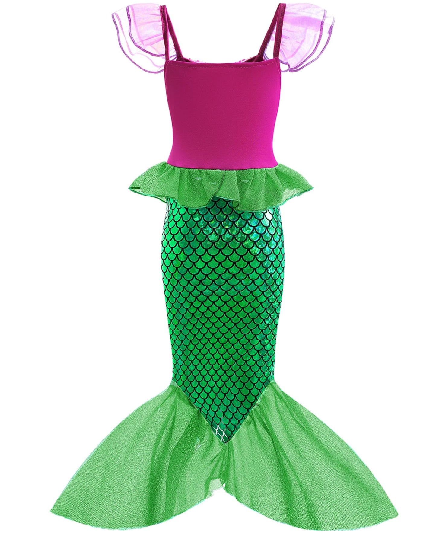 bibeikele Girls Mermaid Costume Dress UP Outfit Kids Cosplay with Necklace Mermaid Bag Hairpin 9-10Years(FCFK9-150)
