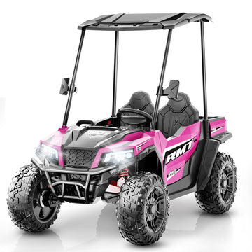 24V Kids Ride on Toys, Kids Electric Car 2 Seater w/Sun Shade, Dump Bed & Shovel, 4x200W Motor, 4WD Electric Ride on Toys, Elect