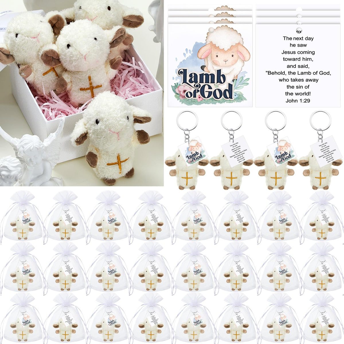 Shappy 24 Pcs Mini Plush Lambs Jesus Toys Sheep Stuffed Animal Keychains