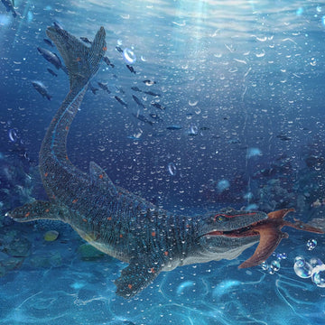 Sienon Jurassic Mosasaurus Dinosaur Toy Figure 11.4’’, Mosasaurus Hunting For Pterosaur Model Dino Figurines, Large Plastic Ocean Dinosaur Playset For Bath Pool Toy Cake Topper (Pterosaur Included)