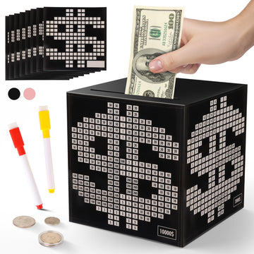 Primo Lines Piggy Bank For Adults,10K Savings Challenge Box, 4.72Inch Money Saving Box 10,000 With Counter For Savings Goal $300