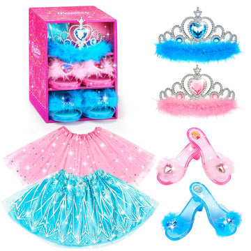Bibuty Kids Princess Dress Up Clothes For Little Girls, Pretend Play & Dress Up Costume Set For 3-6 Toddler Little Girls (Pink/Blue)