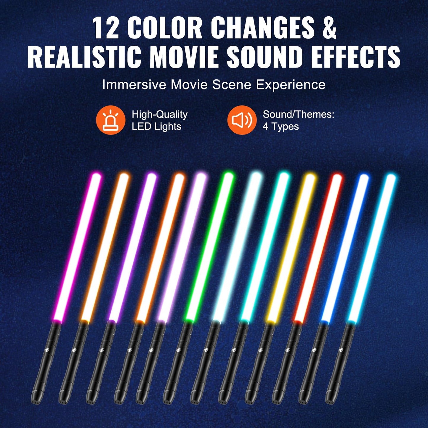 Vevor 2 In 1 Lightsaber, Heavy Metal Hilt Rgb Dueling Light Saber, Motion Control 12 Colors And 4 Sound Fonts Smooth Swing Force