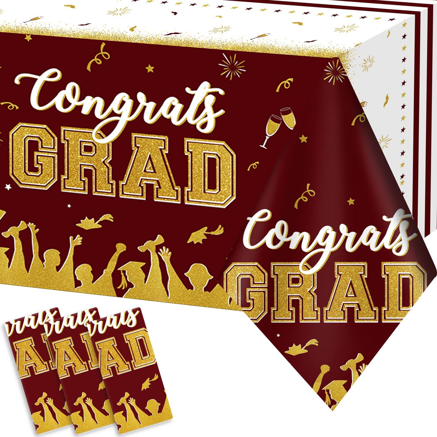 Chiazllta Set Of 3 Graduation Tablecloths Class Of 2024 Congrats Grad Maroon Graduation Party Tablecover Decorations Party Suppl