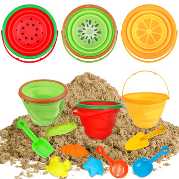 Beach Sand Toys Set for Kids, Silicone Collapsible Foldable Beach Bucket Travel Beach Toys for Summer Outdoor Camping and Fishin