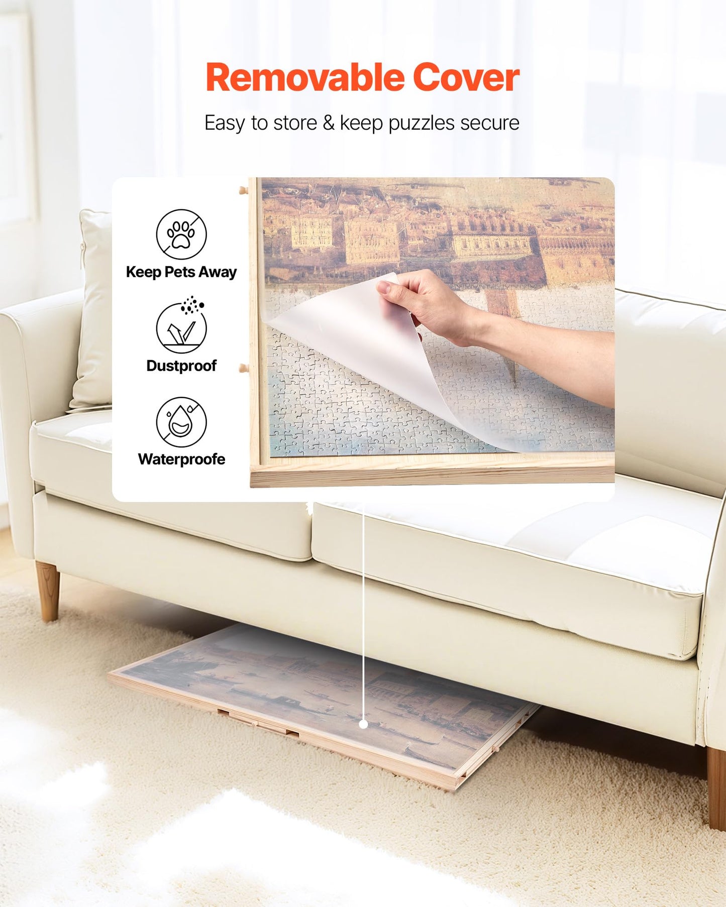 VEVOR 2000 Piece Rotating Puzzle Board with 5 Drawers and Cover, 40x29 in Portable Wooden Table, Jigsaw Puzzle Accessories for A