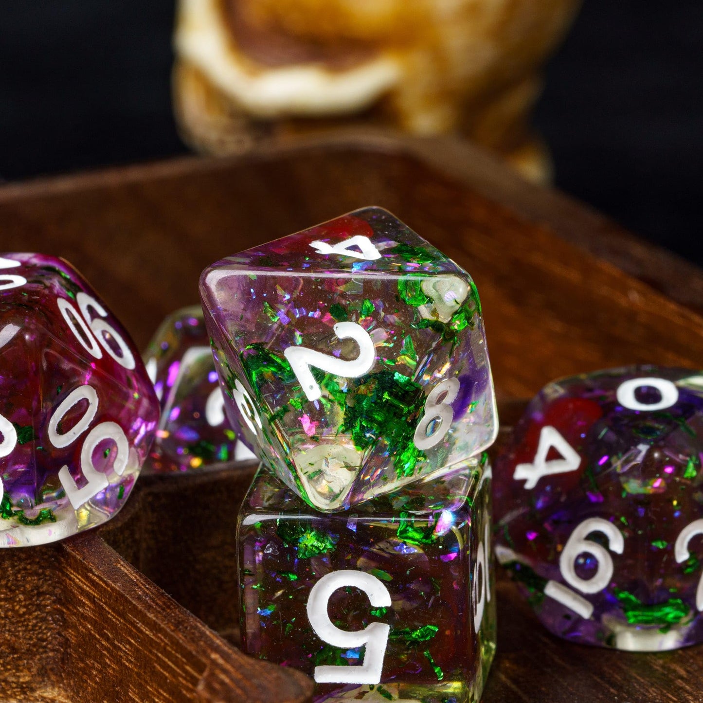HDdais DND Dice Set, 7PCS Polyhedral Dice Set Filled with Green Foil for Dungeons and Dragons, D&D Dice for Role Playing Game an