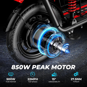 Windhorse 850W Peak Electric Scooter With Seat, 22Mph & 25 Miles Range, Dual Shock Absorbing, 3 Gear Speed, 14'' Pneumatic Tire,