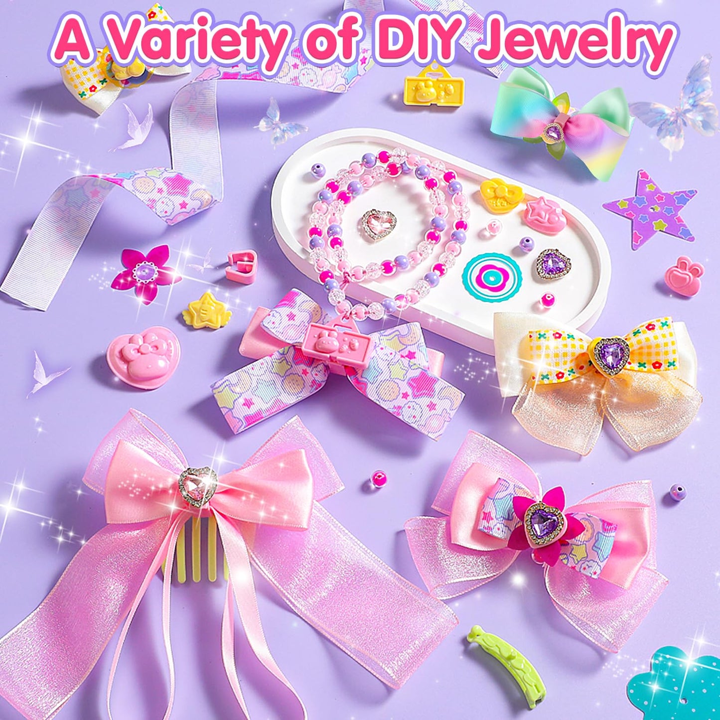 Qirptey DIY Bow Maker Kit for Girls 6-12, Pink Headband & Jewelry Making, Arts and Crafts Toys