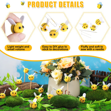 Yunsailing 100 Pcs Felt Bees for Crafts - Cute Plush Bees for DIY Baby Shower, Gender Reveal, Bee Themed Party Decoration