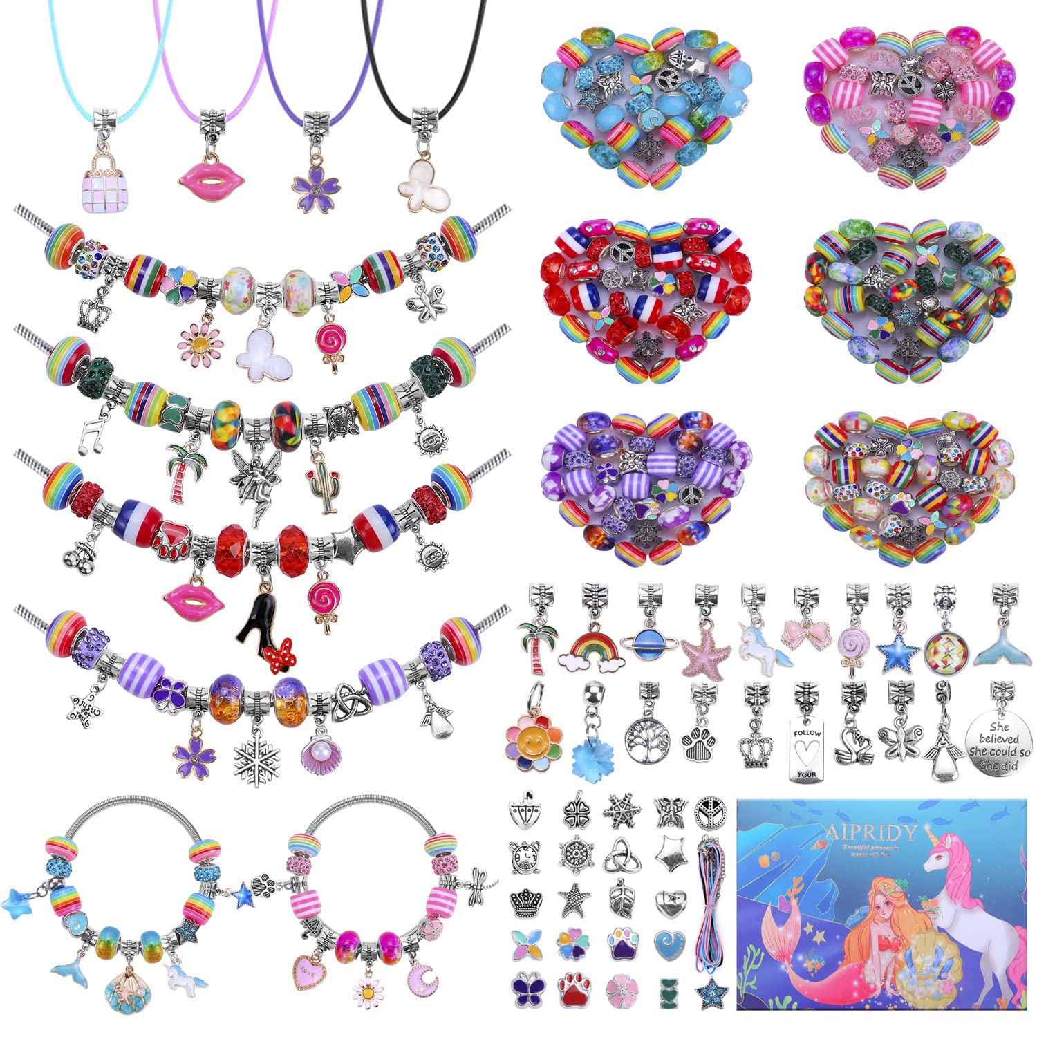 Aipridy Charm Bracelet Making Kit,Unicorn Mermaid Crafts Gifts Set Can Inspires Imagination And Creativity,Jewelry Making Kit Pe