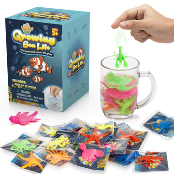 IPIDIPI TOYS Water Growing Sea Creature Toys, Assorted Colors, 25 Pieces, Rubber – Ocean-Themed Party Favors & Classroom Prizes