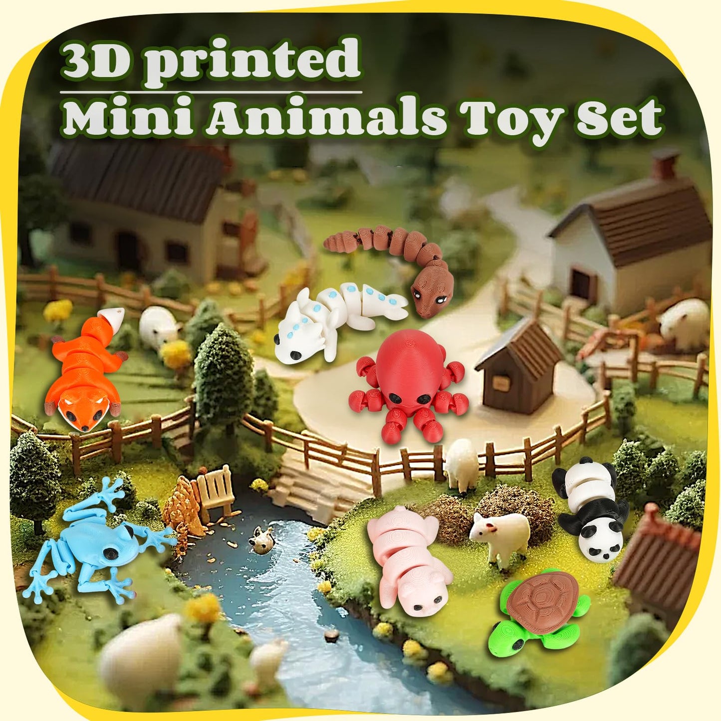 Shuwnd Mini Animals Figures Set,3D Printed Little Animals Articulated Flexible Fidget Toy,Tiny Animals Figurines Exquisite Cute Pet Toy,Miniature Figurines Articulated Flexible Fidget Toy (8Pc)