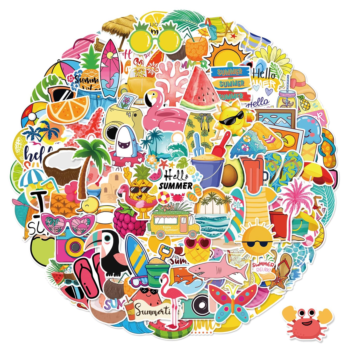 Xzentira, 100 Pcs Summer Stickers For Kids, Beach Stickers For Water Bottles, Happy Summer Vinyl Waterproof Stickers For Laptop