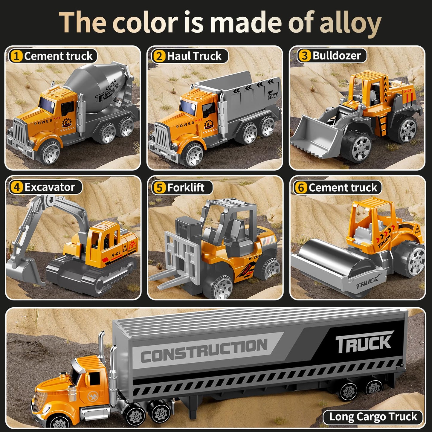 Niplooow Construction Toys For 3 4 5 6 Years Old Boys Girls Kids, Die Cast Metal Truck Toys W/Play Mat, Sand Toys Trucks Excavat
