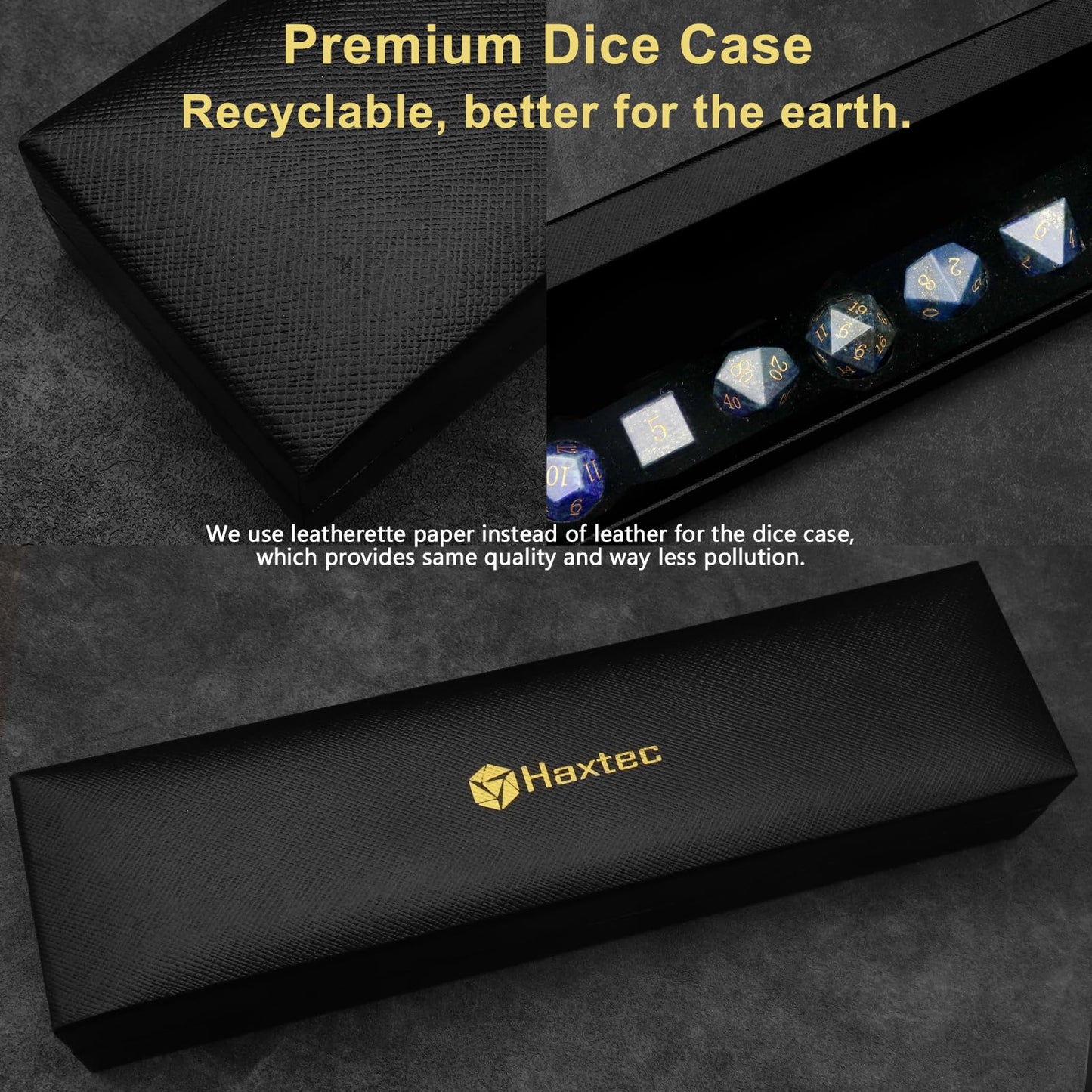 Haxtec Gemstone DND Dice Lapis Lazuli Dice Set with Dice Case Natural Gem Stone RPG Dice D&D Dungeons and Dragons TTRPG Gift