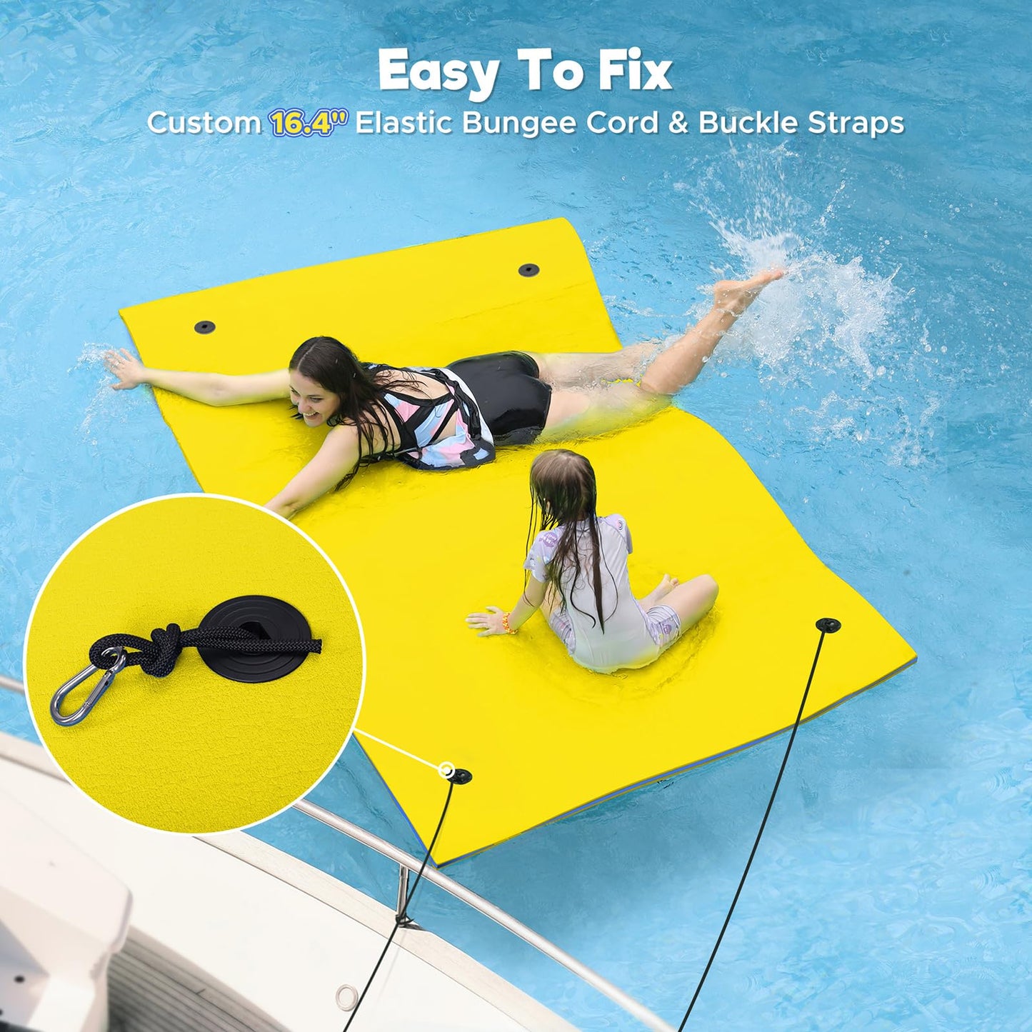 Warmounts Floating Water Mat, 9' X 6' Lily Pad Floating Mat, 3-Layer Tear-Resistant Xpe Foam Water Mat With 2 16.4'' Bungee Teth